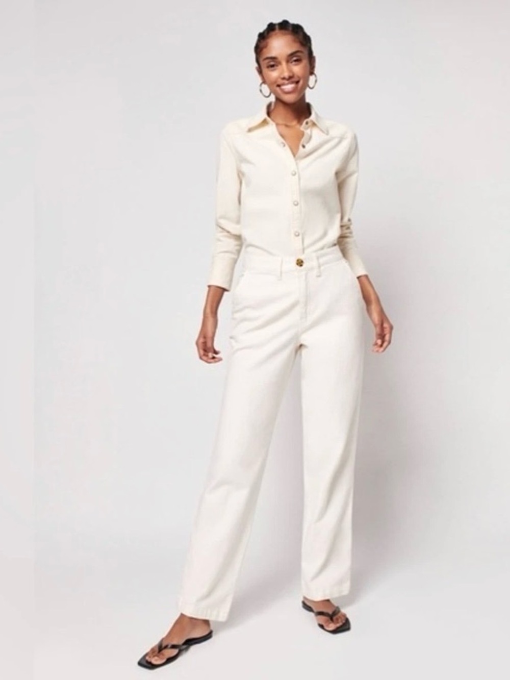 Faherty Off-White High-Rise Straight Leg Pants- Organic Cotton